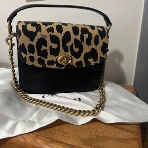 Coach Cassie 19 Printed Leopard Black Smooth Leather Purse